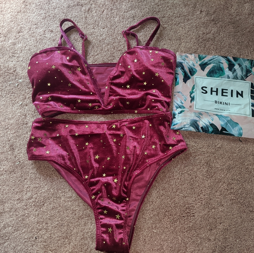 Burgundy/Gold Stars Velvet Bikini